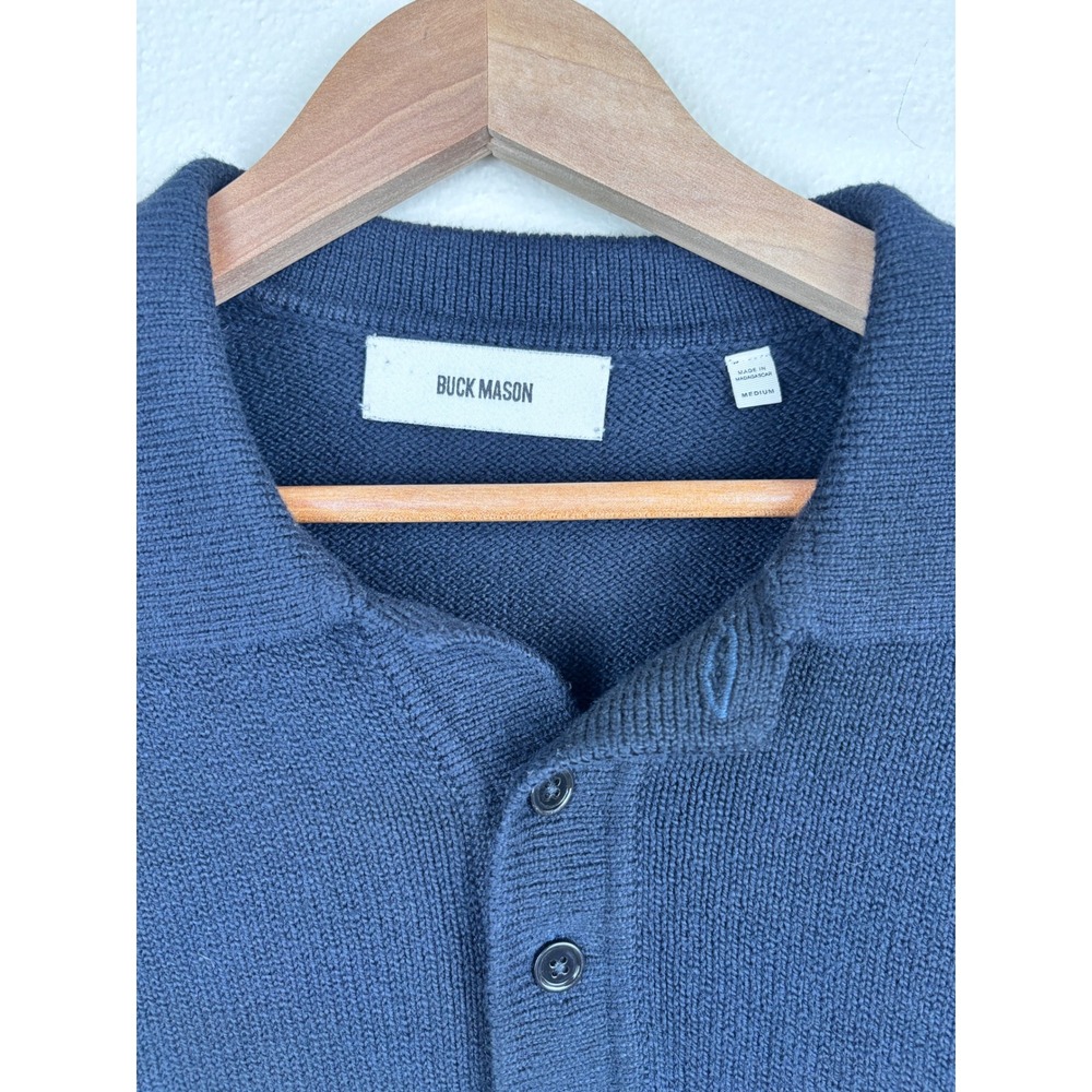 Buck Mason Polo Sweater Mens M Black 100% Cotton Long Sleeve Academic Preppy - Picture 2 of 6
